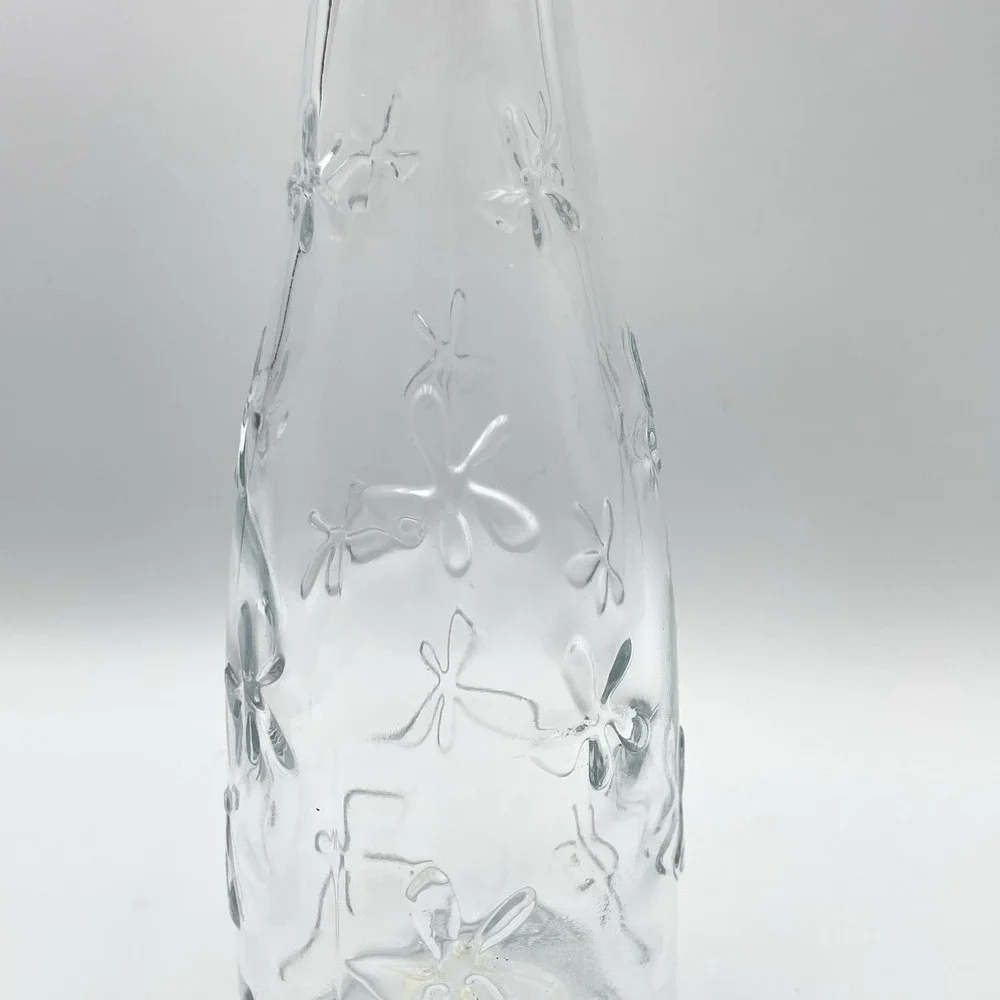 Vintage IKEA Emma Dafnäs Embossed Glass Daisy Bottle Vase Clear Floral Flowers